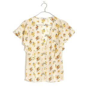 Madewell Carmelina Flutter Sleeve Top in Countryside Blooms Spray Floral Pearl